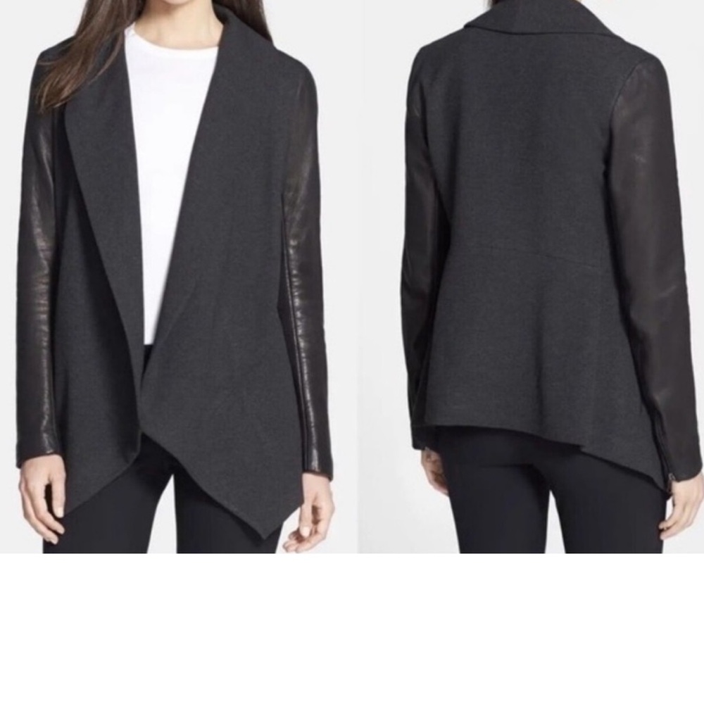 Theory wool cashmere Laura jacket with lamb leather sleeves sz medium